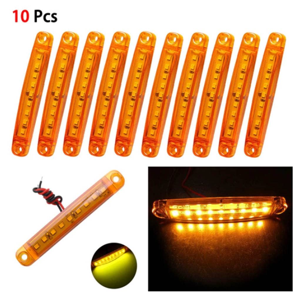 10pcs Amber 9-LED Side Marker Lights - 24V Waterproof LED Lights for Trucks, Buses & Trailers - Perfect for Parking, Tail Indicators & Night Visibility