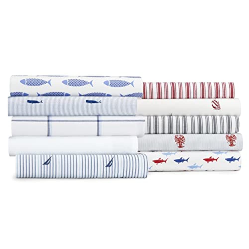 Nautica Cotton Percale Twin Sheets Set - Coastal Blue & White Sailboat Design - Soft Breathable Bedding for Comfortable Sleep - Perfect for Beach House, Guest Room & Dorm Decor