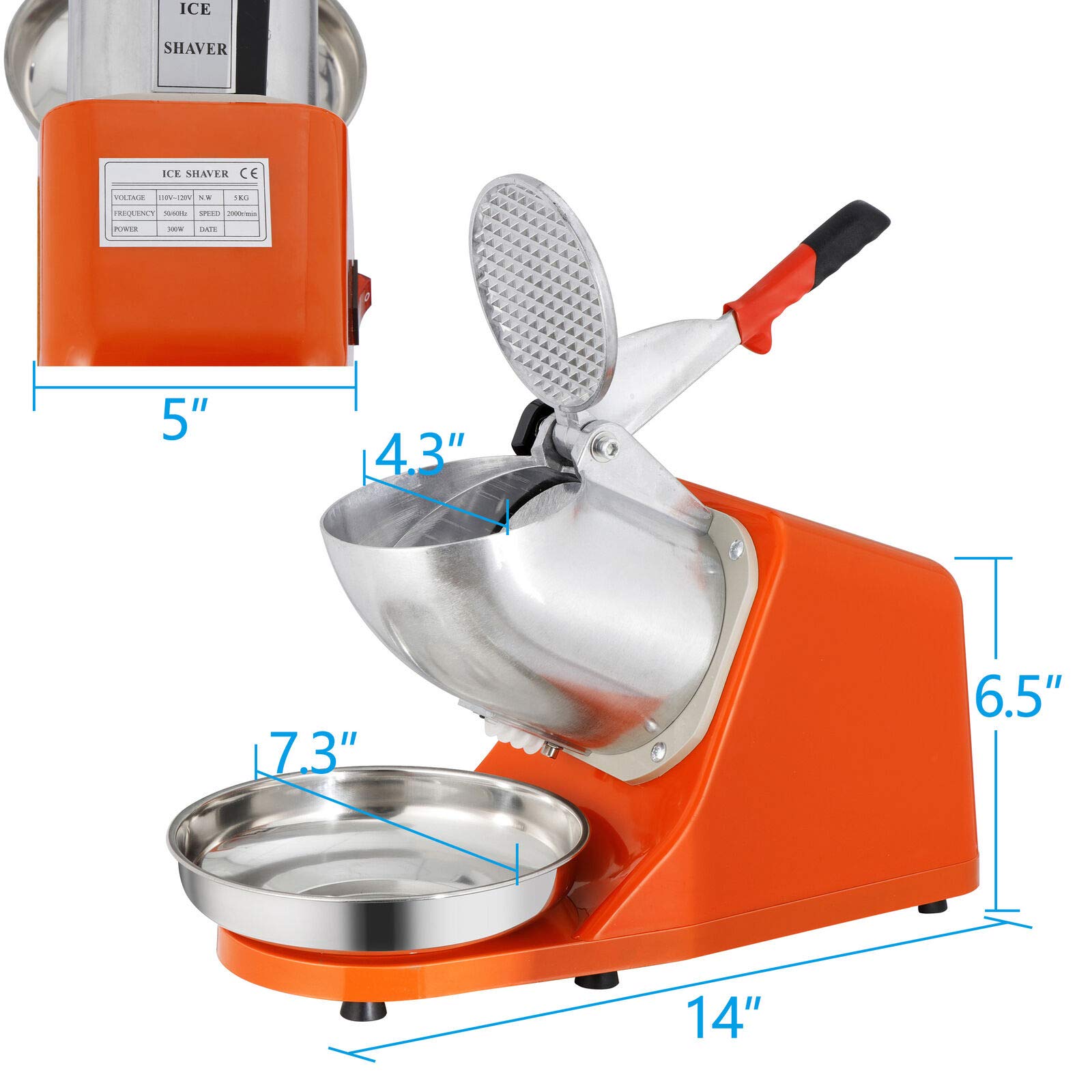 300W Electric Ice Crusher Machine - Commercial Shaved Ice Maker for Snow Cones & Slushies - 143 lbs/Hour - Perfect for Parties, Restaurants & Home Use