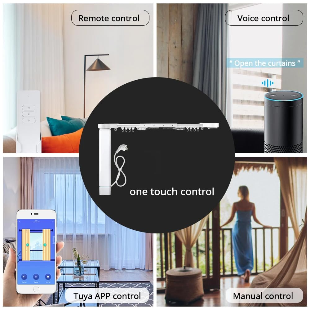 Tuya Zigbee 3.0 Smart Electric Curtain Motor with Custom Track & RF Remote Control - Works with Alexa & Google Home, Voice Control & Timer (2.1m/82.6inch) - Perfect for Smart Homes, Bedrooms & Living Rooms