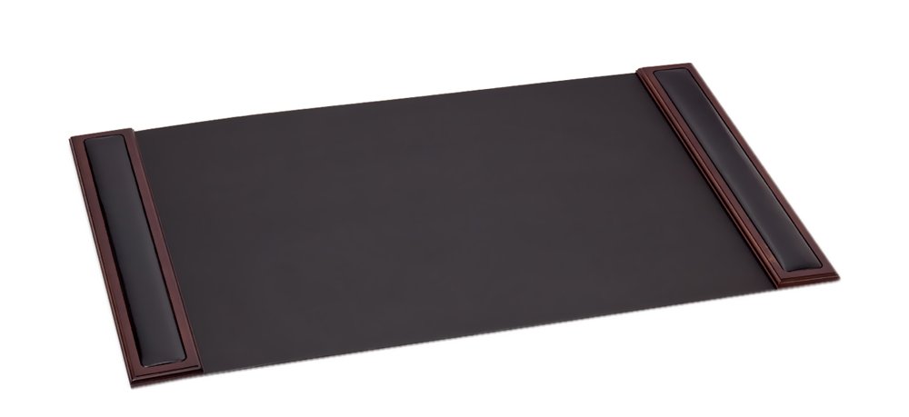 Premium Walnut & Black Leather Desk Blotter with Side Rails - 34