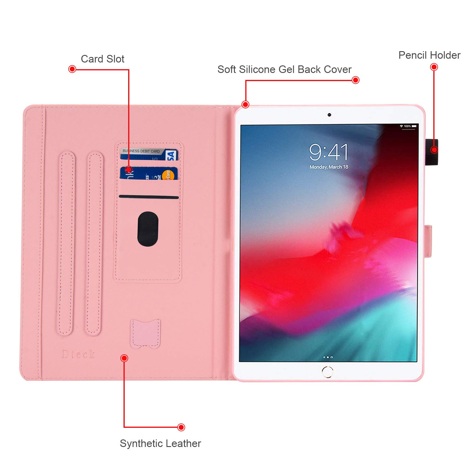 Dteck Premium PU Leather Smart Case for iPad Air 10.5 (3rd Gen) & iPad Pro 10.5 (2017) - Auto Sleep/Wake, Card Holders, Foldable Stand, Cute Smile Unicorn Design - Perfect for Work, School & Travel Protection