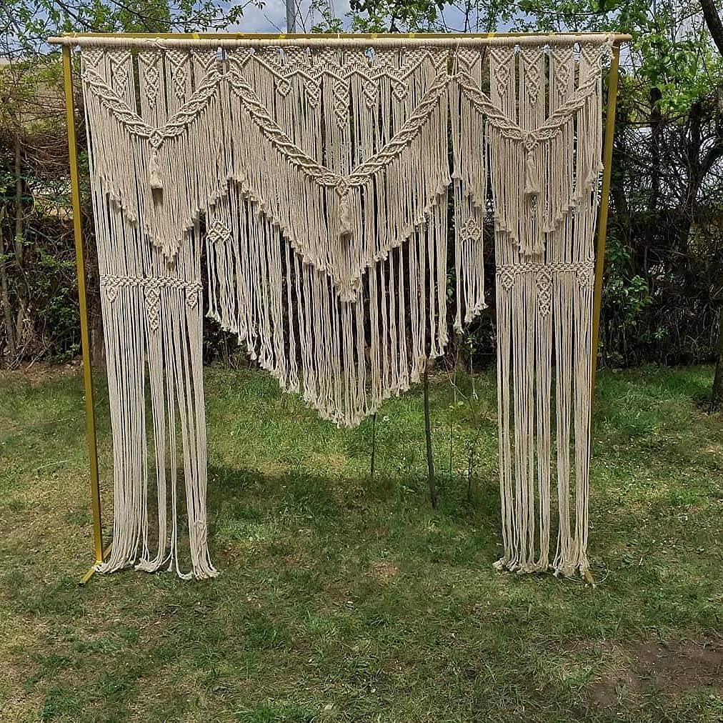 Bohemian Macrame Wedding Backdrop - 75 x 85 Inch Handmade Ceremony Arch Decor for Boho Weddings, Photo Shoot Background, Party & Event Decoration - Perfect for Indoor and Outdoor Celebrations