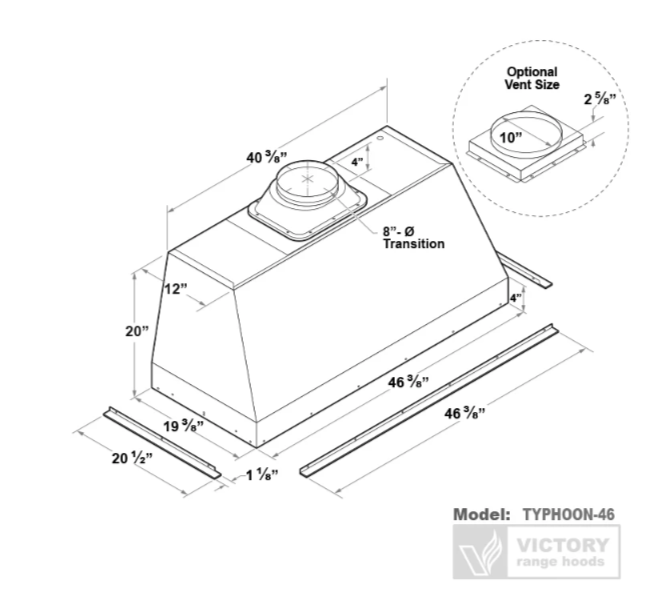 Victory 48-Inch Typhoon 1200 CFM Range Hood Insert - Powerful Stainless Steel Kitchen Vent Hood for Gas Stoves & Cooking Areas - Perfect for Home Chefs & Modern Kitchens