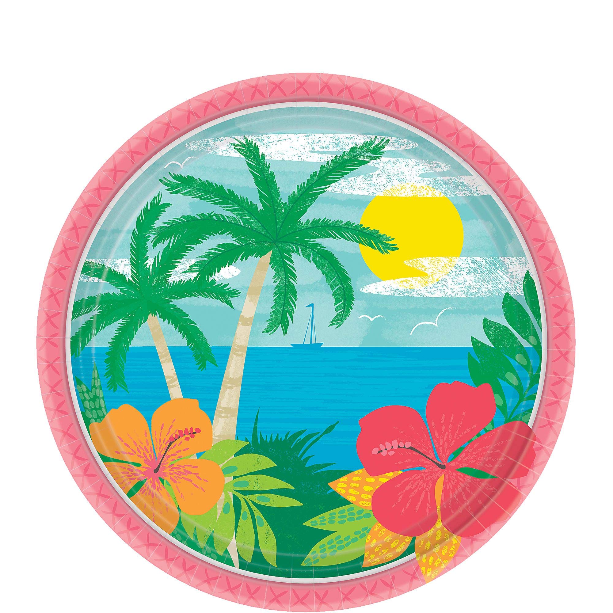 Amscan Summer Vibes 7-Inch Round Paper Plates - Pack of 60 | Colorful Disposable Party Plates for BBQs, Picnics & Summer Celebrations