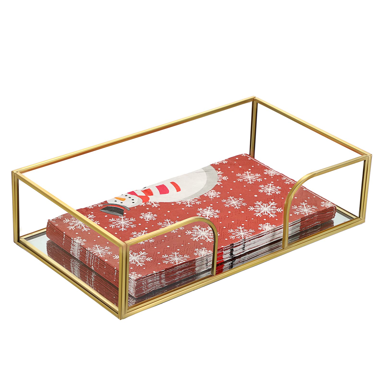 Sumnacon Rectangle Glass Napkin Holder - Gold Bathroom Guest Towel & Paper Napkin Organizer for Vanity, Toilet Tank, Kitchen Countertop | Elegant Decorative Tray for Home & Restaurant Use