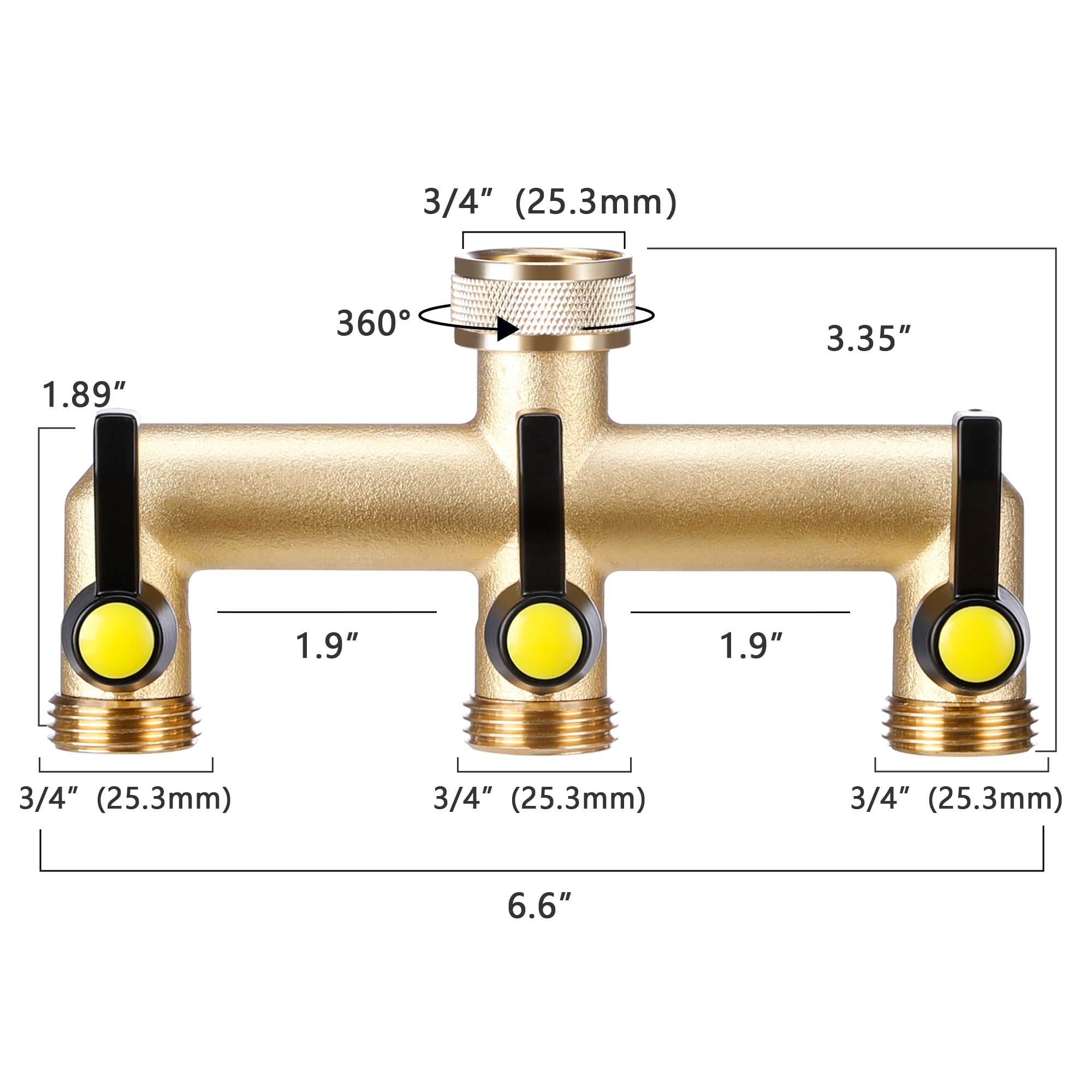 IPOW 3-Way Heavy Duty Brass Garden Hose Splitter - 3/4
