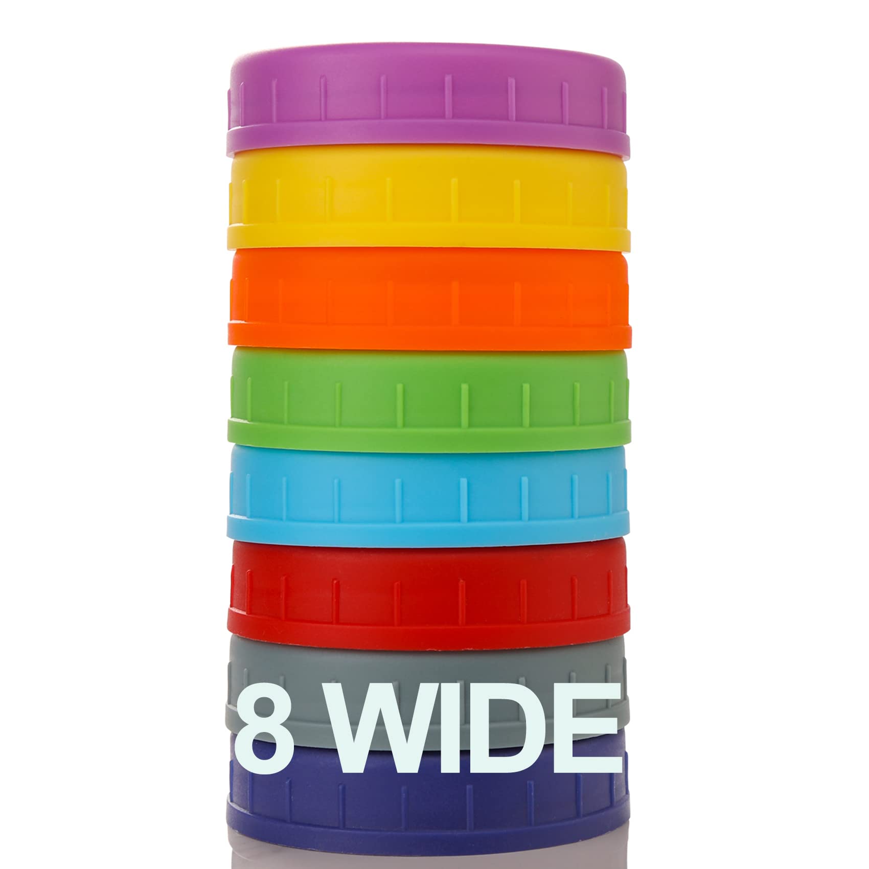 AOZITA 8 Pack Wide Mouth Mason Jar Lids - Colorful Plastic Storage Caps for Ball, Kerr Canning Jars - Leakproof, Dishwasher Safe & Food Grade - Perfect for Home Storage, Meal Prep & DIY Crafts