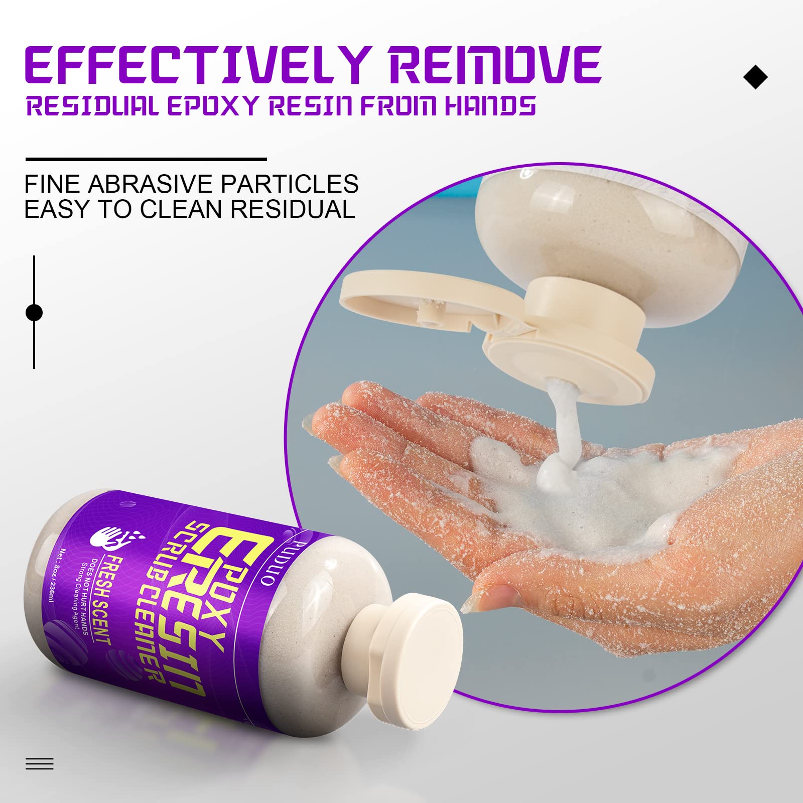 Puduo Resin Cleaner & Water Softener - Epoxy & UV Resin Remover Tool for Molds, 8oz & 32oz Hand Scrub Soap - Perfect for DIY Resin Art, Jewelry Making & Craft Cleaning