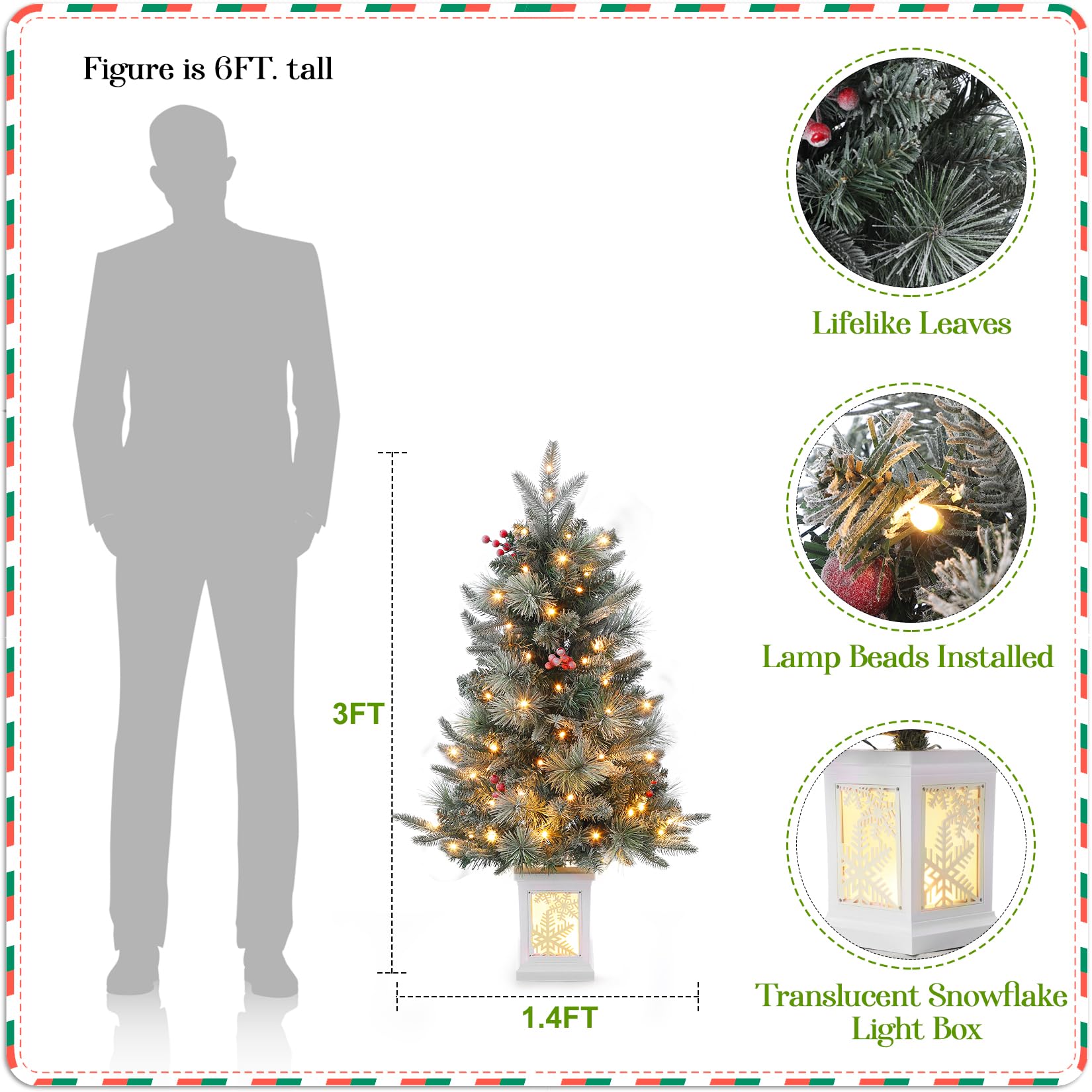 GARVEE 3 FT Pre-Lit Artificial Christmas Tree with 70 Warm White Incandescent Lights & 180 Branch Tips | 8 Lighting Modes | Snow Light Box Base | Perfect for Home, Office & Holiday Decorations