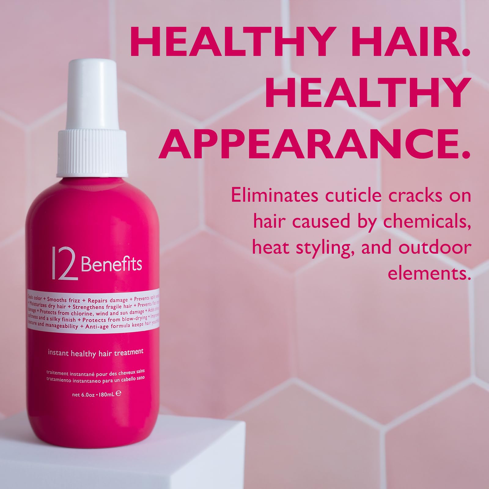 12 Benefits Instant Healthy Hair Treatment Spray - Leave In Conditioner with Quaternium 39 & Silk Protein - Frizz Control, Hair Strengthener & Repair for Damaged Hair (6 Fl Oz) - Perfect for Daily Use, Salon Results at Home, Travel-Friendly Hair Care Solution