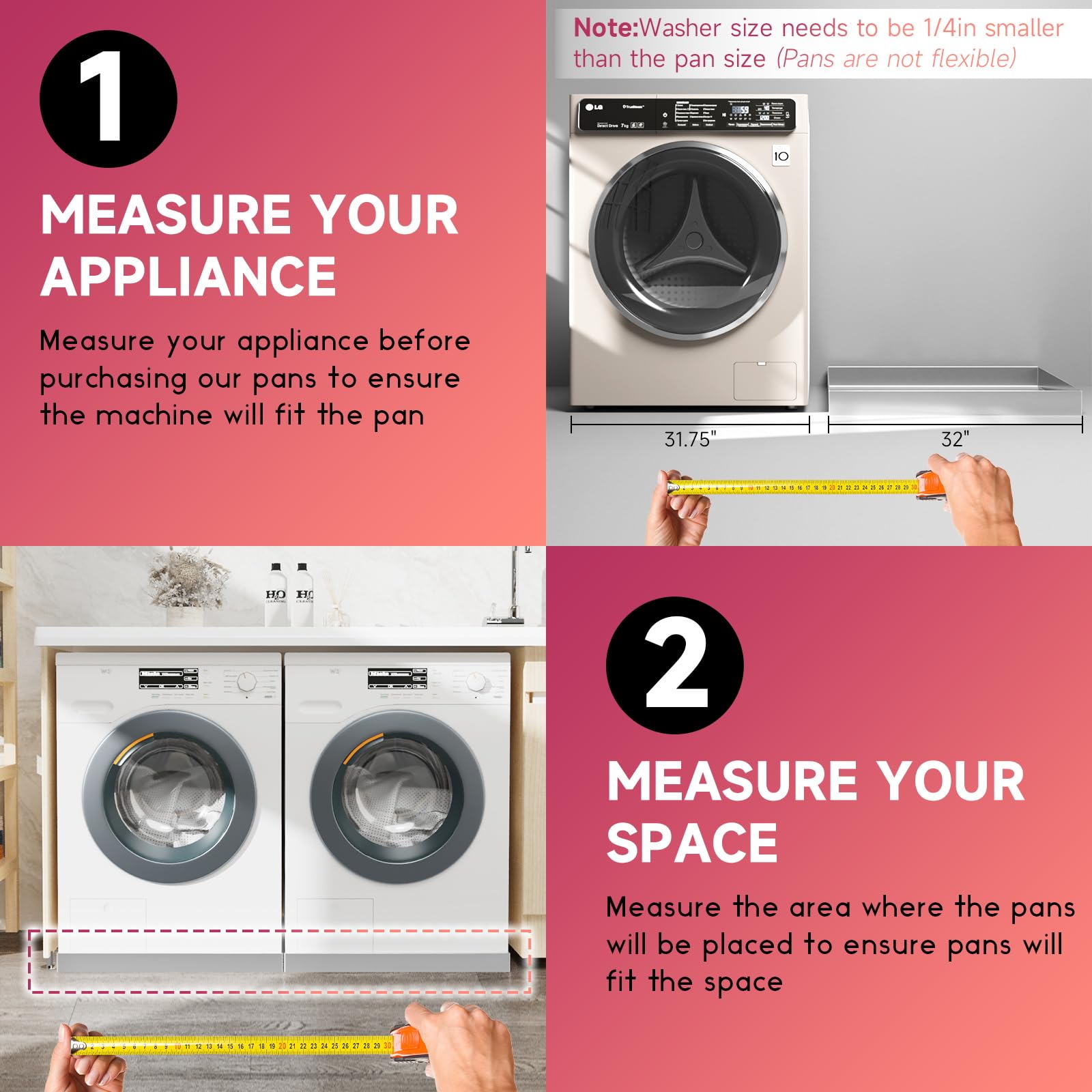 27 x 25 x 2.5 Inch 304 Stainless Steel Washing Machine Drain Pan - Heavy Duty Leakproof Drip Tray for Compact Washers - No Hole Design Protects Floors from Water Damage - Perfect for Laundry Rooms, Basements & Apartments