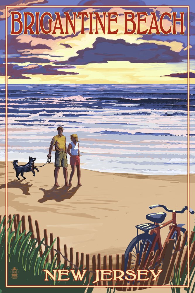Brigantine Beach NJ Sunset Wall Art - 12x18 Coastal Decor Poster for Living Room, Bedroom & Office