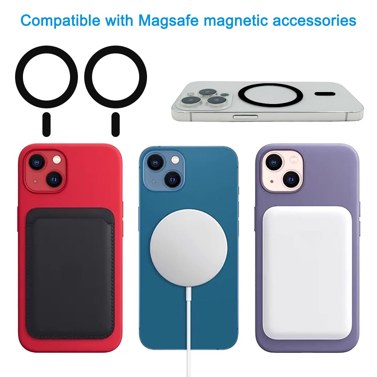 8 Pack Universal Metal Rings for MagSafe Magnetic Wireless Charger - Compatible with iPhone 15 14 13 Cases - Ultra-Thin Adhesive Sticker Car Mount Accessories (Black & White) - Perfect for Car Dashboard, Office Desk & Home Charging