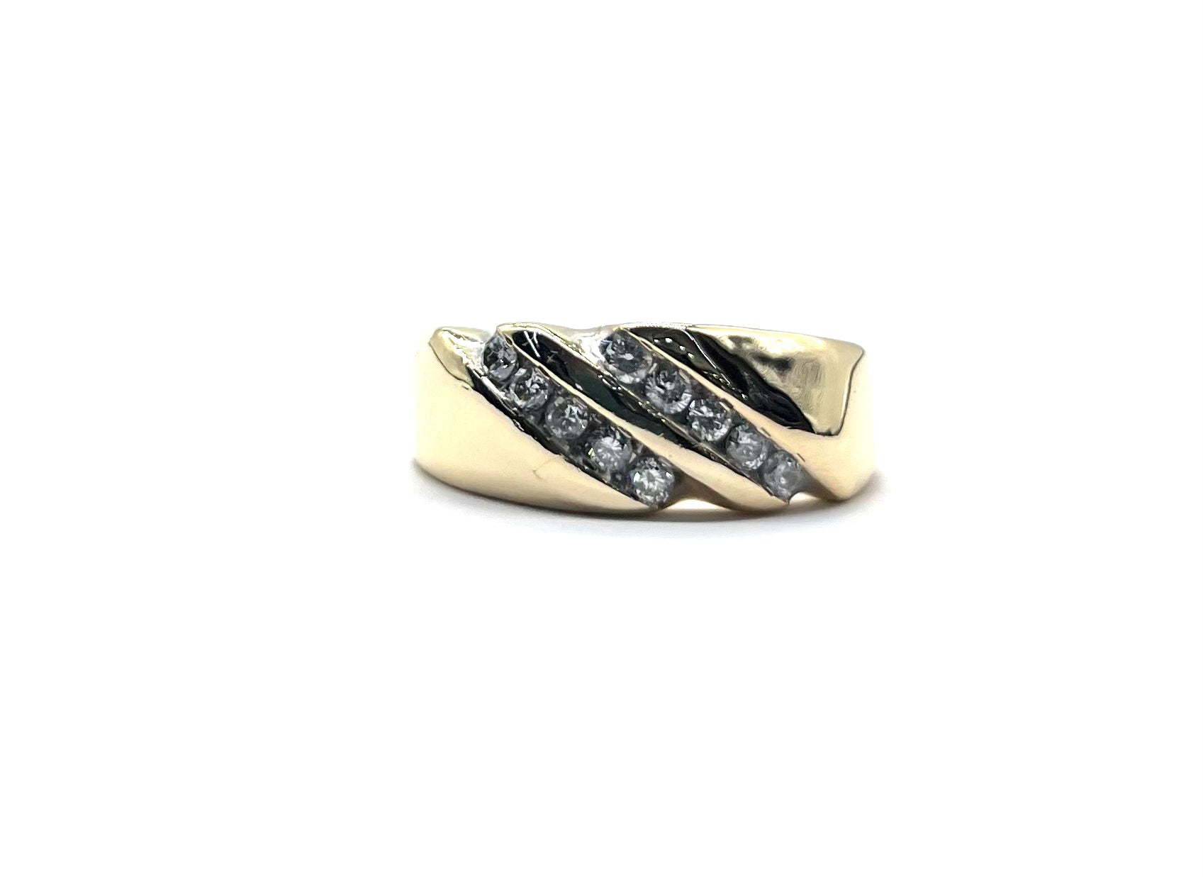 Men's 2 Row Diagonal Diamond Ring - 14K Gold Plated Wedding Band for Men, Anniversary Gift for Him, Perfect for Engagements & Special Occasions
