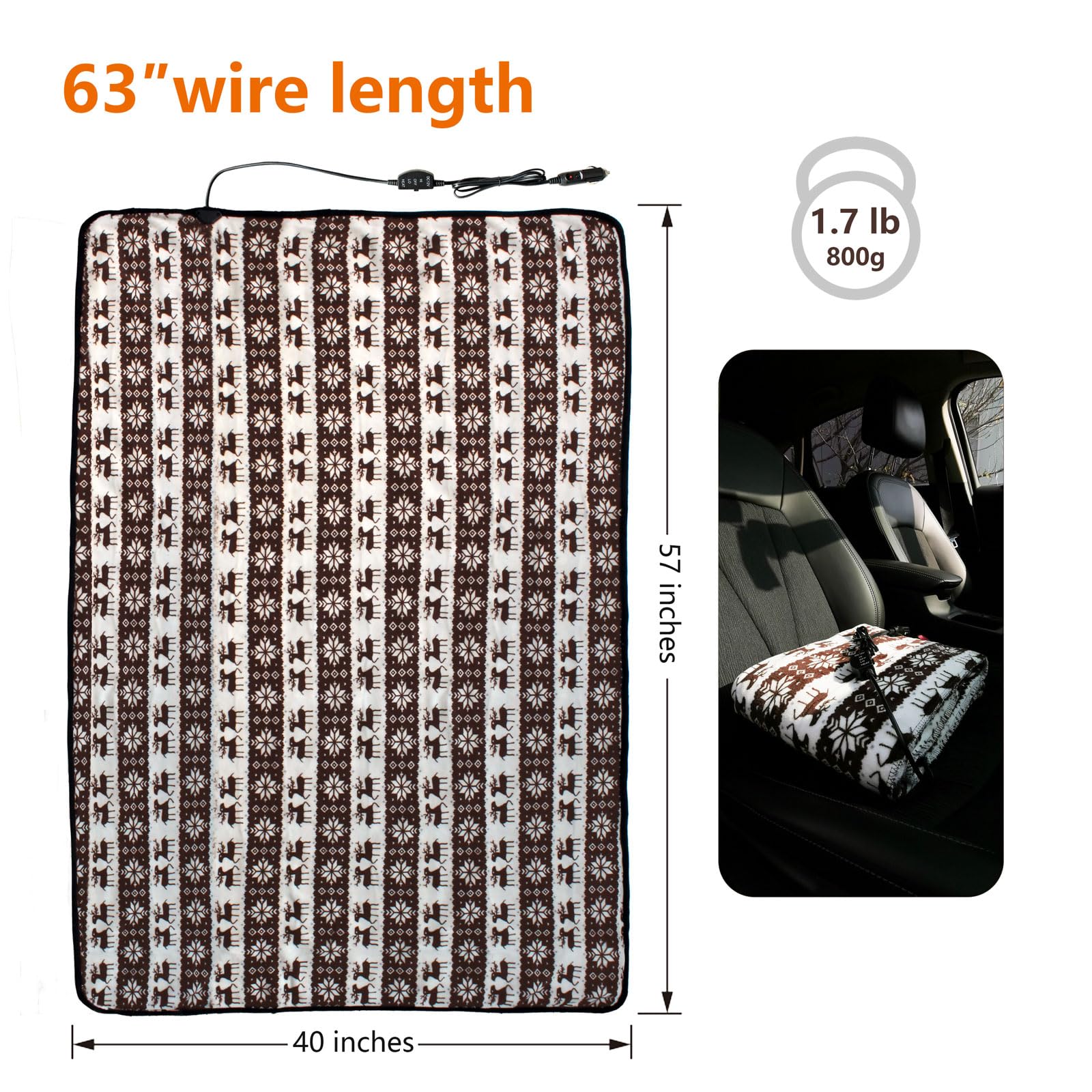 12V Electric Heated Car Blanket with 2 Heat Levels - Portable Heated Blanket for Cars, Trucks & SUVs - Perfect for Winter Road Trips & Camping (Coffee Brown)