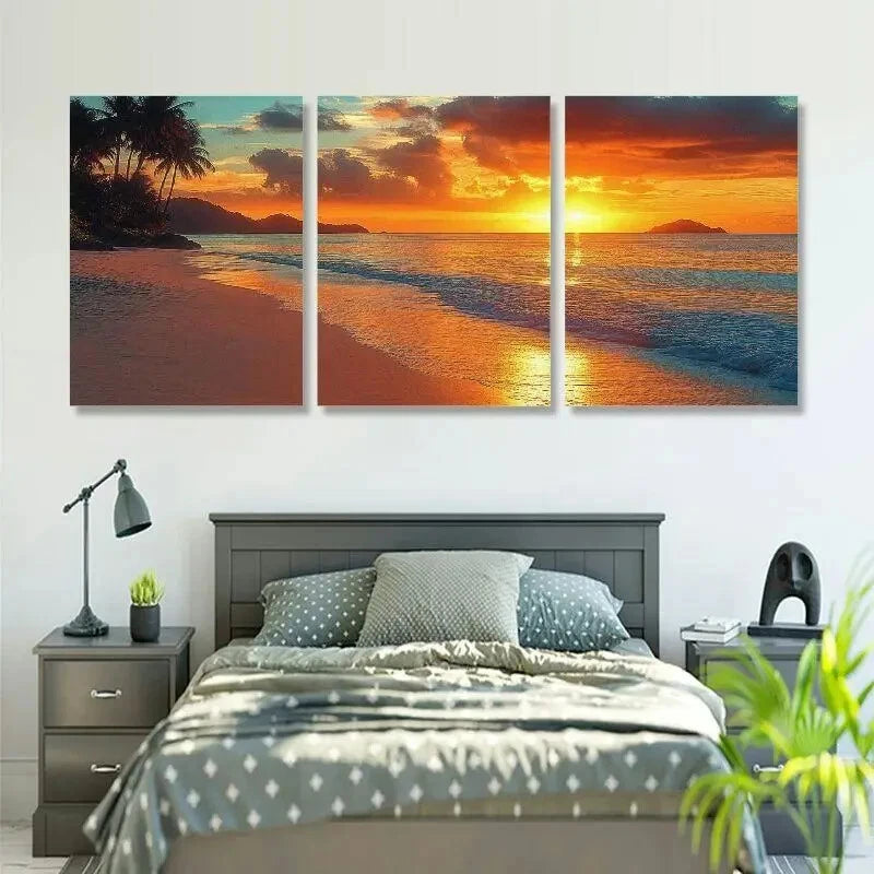 3-Piece Classic Palm Tree Beach Sunset Wall Art Set - Framed Canvas 50x70cm (20x28in) - High Quality Print - 100% Australian Made - Ready to Hang - Perfect for Living Room, Bedroom & Beach House Decor