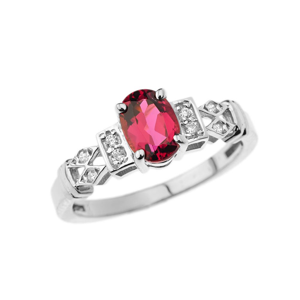 14K White Gold Solitaire Pink Tourmaline Diamond Engagement Ring for Women - Perfect for Proposals, Anniversaries & Special Occasions