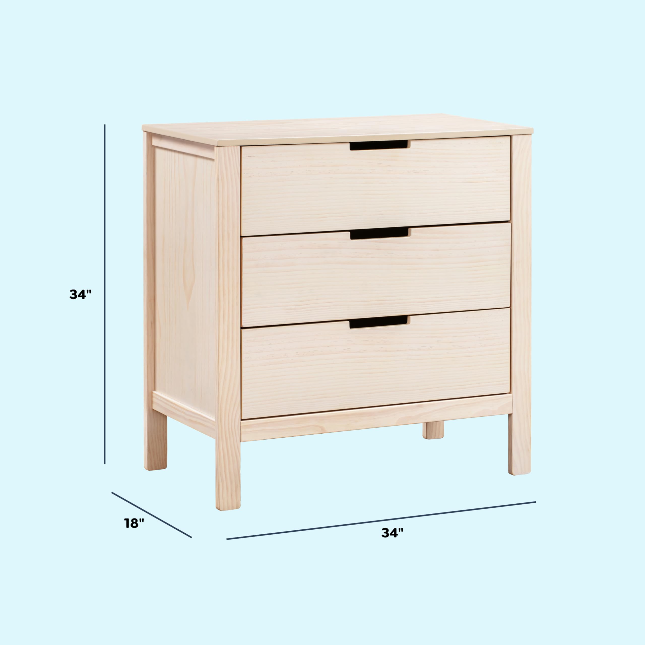 DaVinci Colby 3-Drawer Dresser in Washed Natural - Solid Wood Baby Dresser with Smooth Gliding Drawers (F11923NX) - Perfect for Nursery, Kids Room & Bedroom Storage