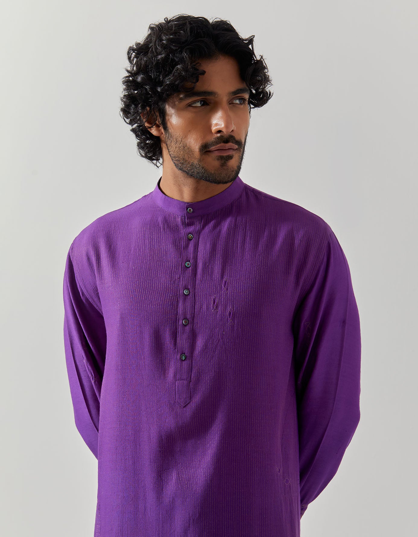 Roshan Bade Miyan Kurta - Premium Muga Satin Purple Men's Traditional Indian Tunic - Perfect for Weddings, Festivals & Cultural Events