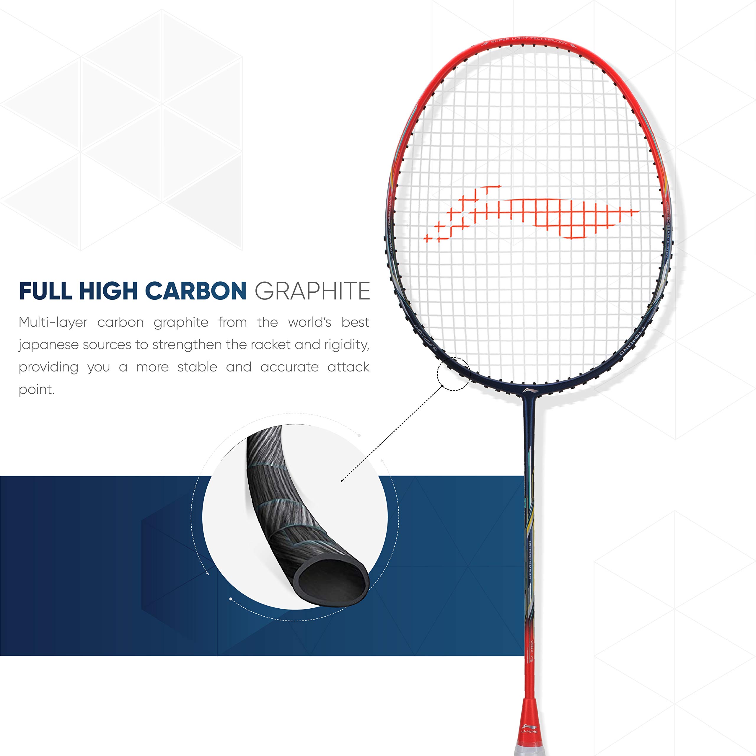 Li-Ning Air Force 77 G2 Carbon Fiber Badminton Racket with Full Cover - Professional Tournament Grade Shuttlecock Racket for Indoor/Outdoor Play - Navy/Red