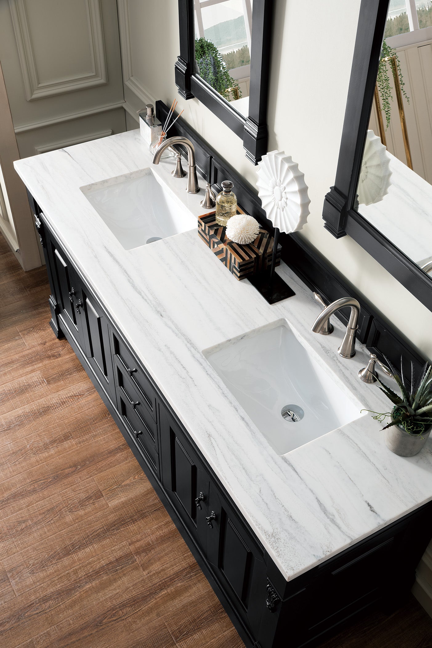 Brookfield 72 Inch Double Bathroom Vanity with Antique Black Finish & 3CM Arctic Fall Solid Surface Top - Perfect for Master Bathrooms and Modern Home Renovations