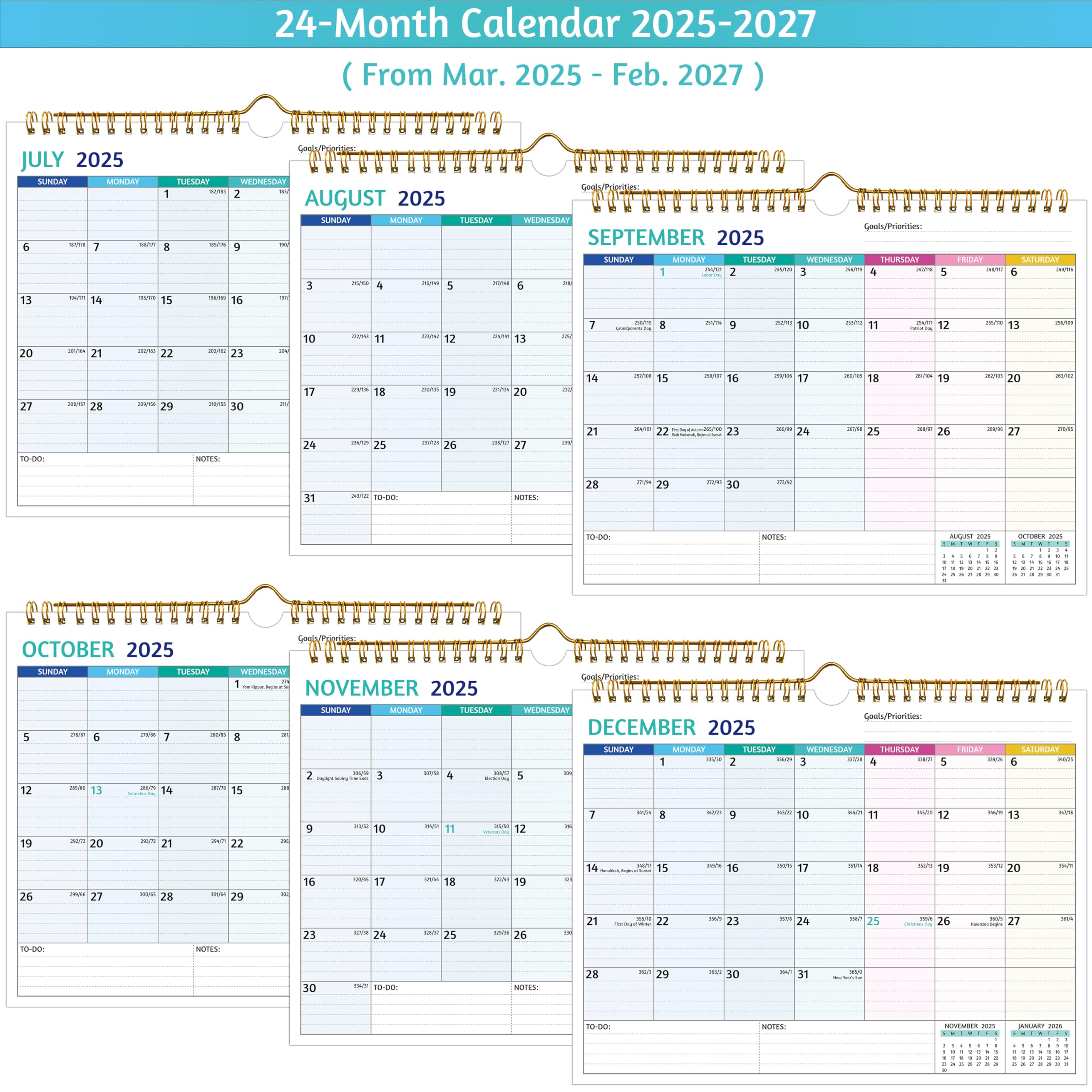 2025-2027 Wall Calendar | 24-Month Planner from March 2025 to February 2027 | 11