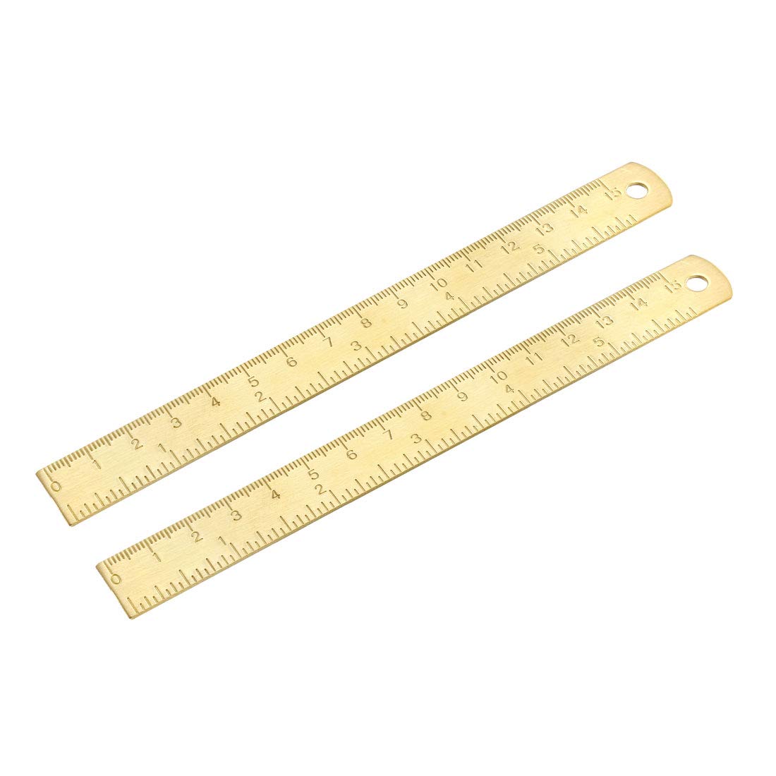 uxcell 6 Inch Brass Straight Ruler - 150mm Precision Measuring Tool with Hanging Hole (2 Pack) - Perfect for School, Office, Engineering & DIY Projects