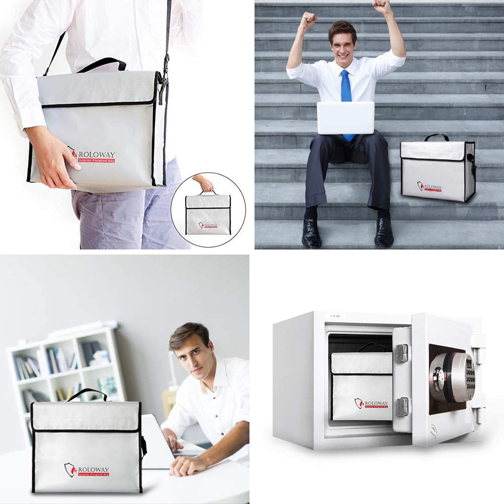 Fireproof Document Bag with 2 Pockets - Large Fireproof Money Bag Set (Black & Silver) | Waterproof & Heat Resistant for Important Documents, Cash, Passports | Home, Office & Travel Safety Storage Solution