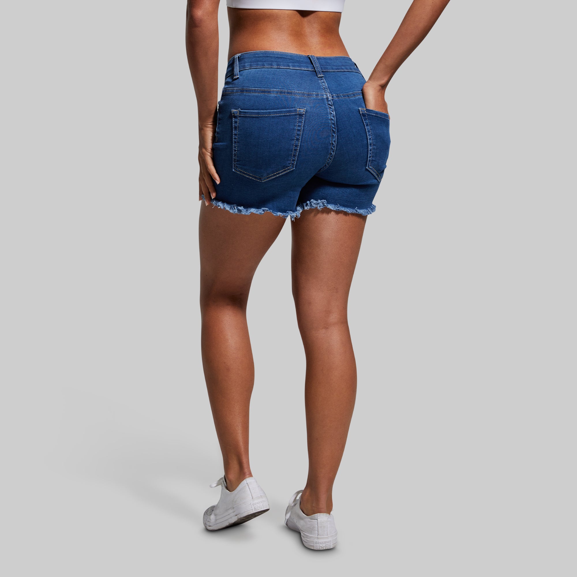 FLEX Stretchy Jean Shorts for Women - Mid Wash Denim Shorts | Comfortable & Stylish for Casual Wear, Summer Outfits, and Beach Vacations