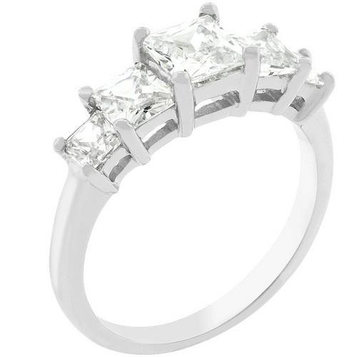 5 Stone Anniversary Ring for Women - Rhodium Plated Sterling Silver Band - Perfect for Wedding, Engagement & Anniversary Gifts
