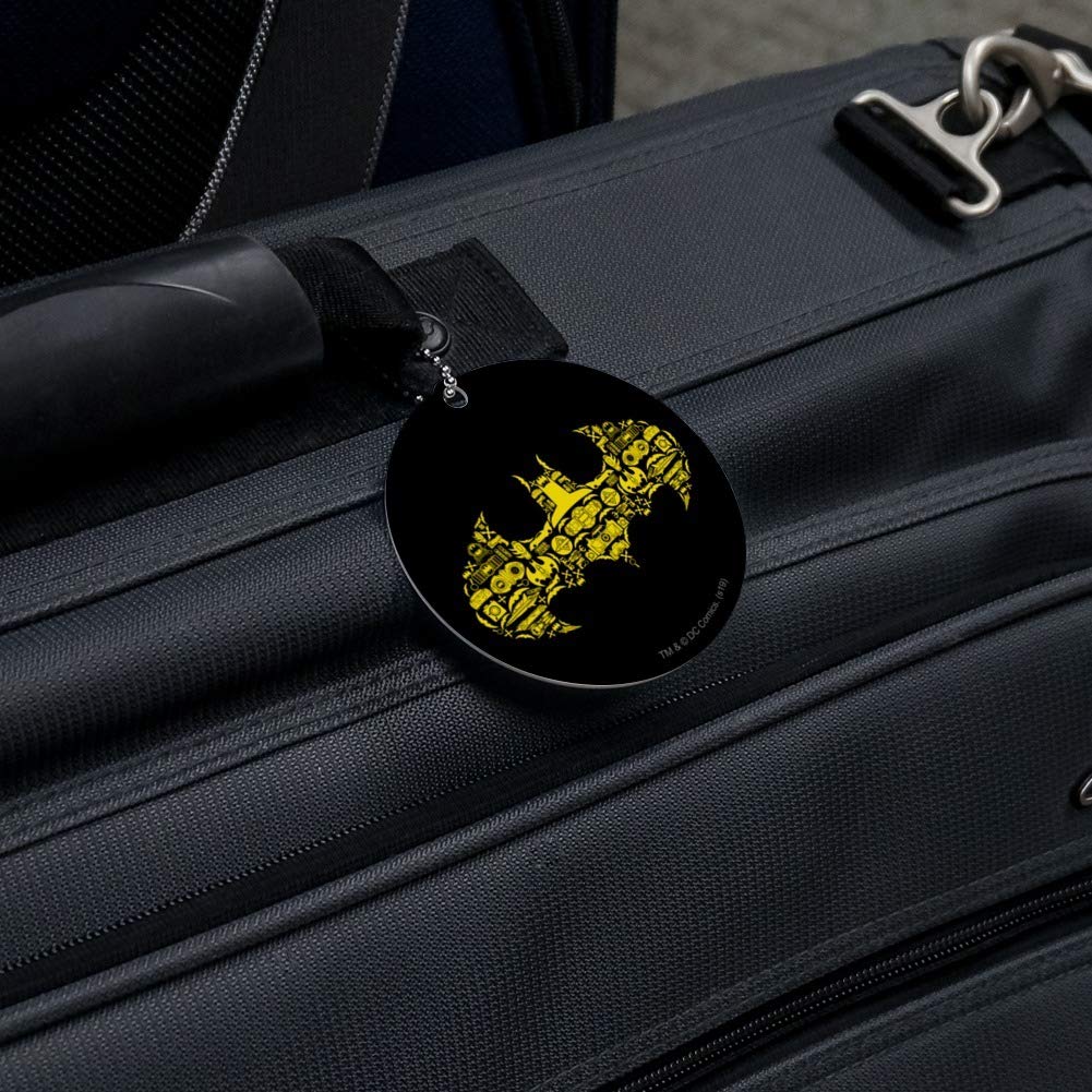 Batman Icons Logo Round Luggage ID Tag - Durable Suitcase Identification Card for Carry-On Bags | Perfect for Travel, Business Trips & Superhero Fans