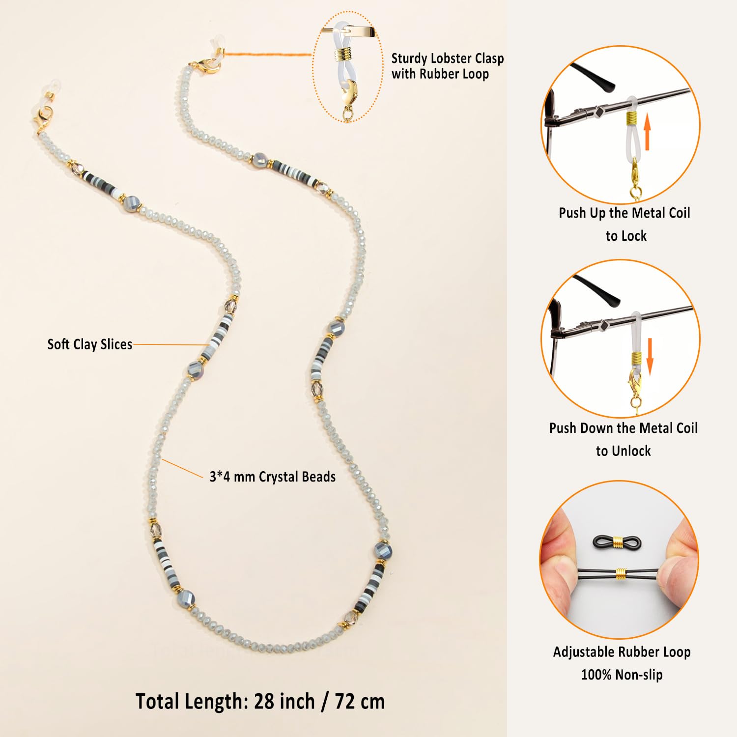 Elegant Crystal Beaded Glasses Chain for Women - Stylish Eyeglass Holder Necklace with Adjustable Strap - Perfect for Reading, Driving & Fashion Accessories