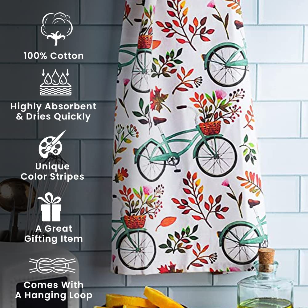 Printed Cotton Kitchen Towels Set of 3 - Super Absorbent Dish Cloths for Cooking & Cleaning