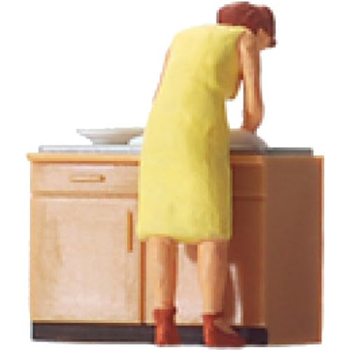 Preiser Woman Doing Dishes - Realistic Miniature Figure for Dollhouse, Train Layout & Diorama Scenes - Perfect for Hobbyists & Collectors