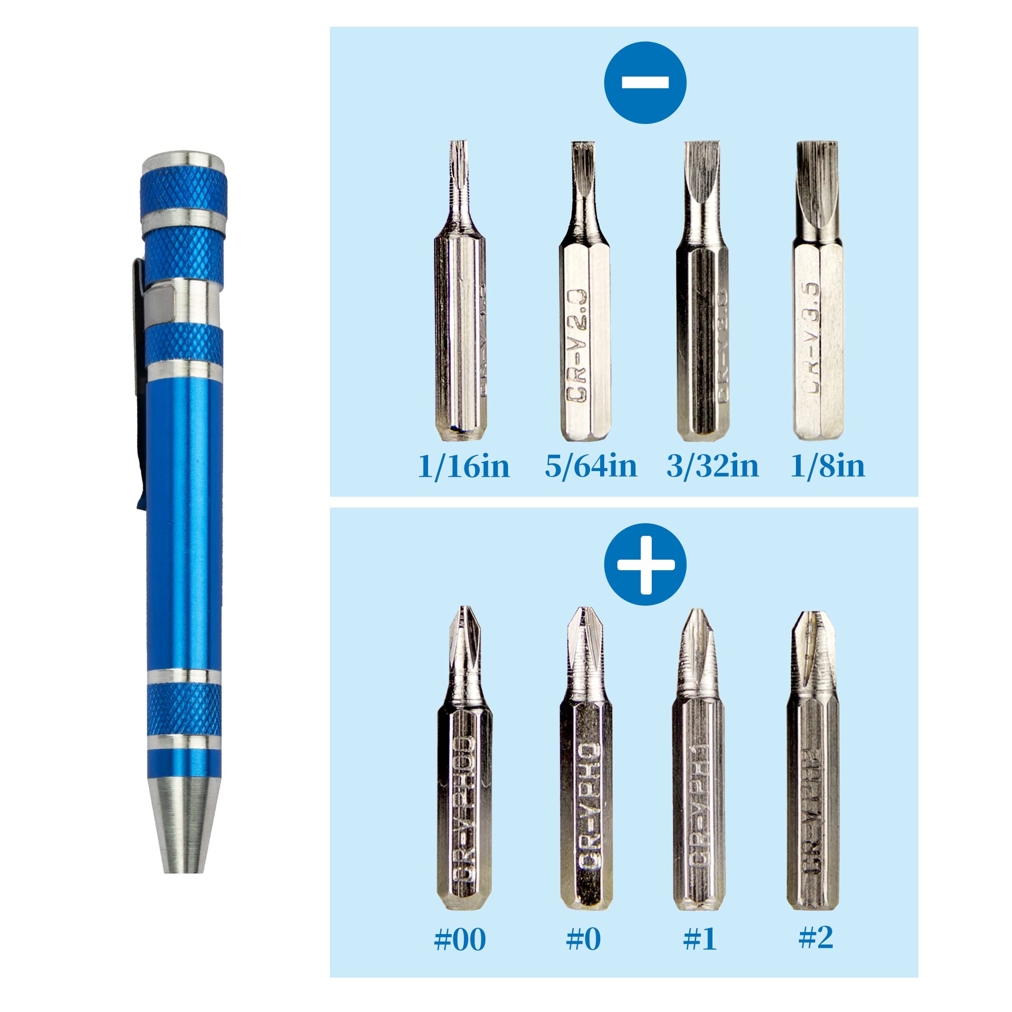 SWATOM 8-in-1 Mini Magnetic Screwdriver Set - Precision Pen-Style Repair Tool Kit for Electronics, Computers, Eyeglasses, Smartphones & Home DIY Projects (Blue) - Perfect for Tech Repairs, Jewelry Fixing & Small Household Maintenance