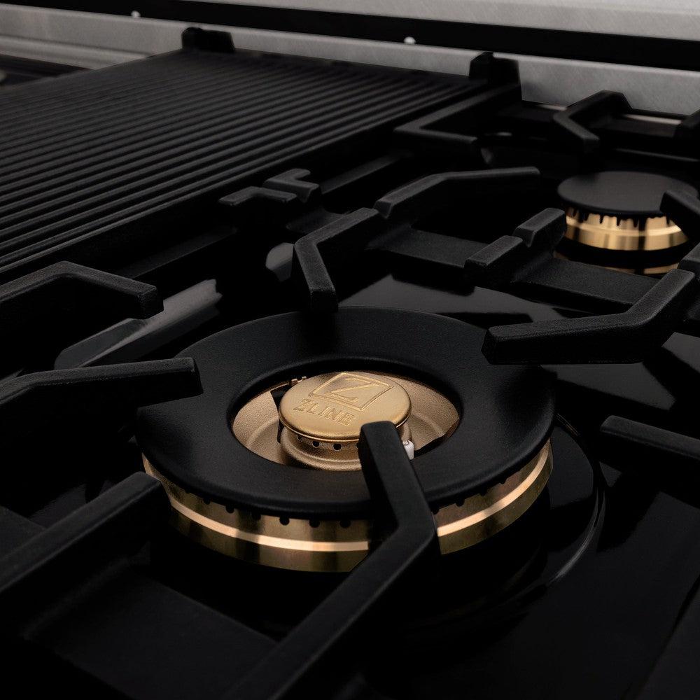 ZLINE 48-inch 6.0 cu. ft. Dual Fuel Range with Gas Cooktop & 2 Electric Ovens - Satin Stainless Steel with 6 Brass Burners (RAS SN BR 48) | Professional Kitchen Appliance for Home Chefs & Cooking Enthusiasts