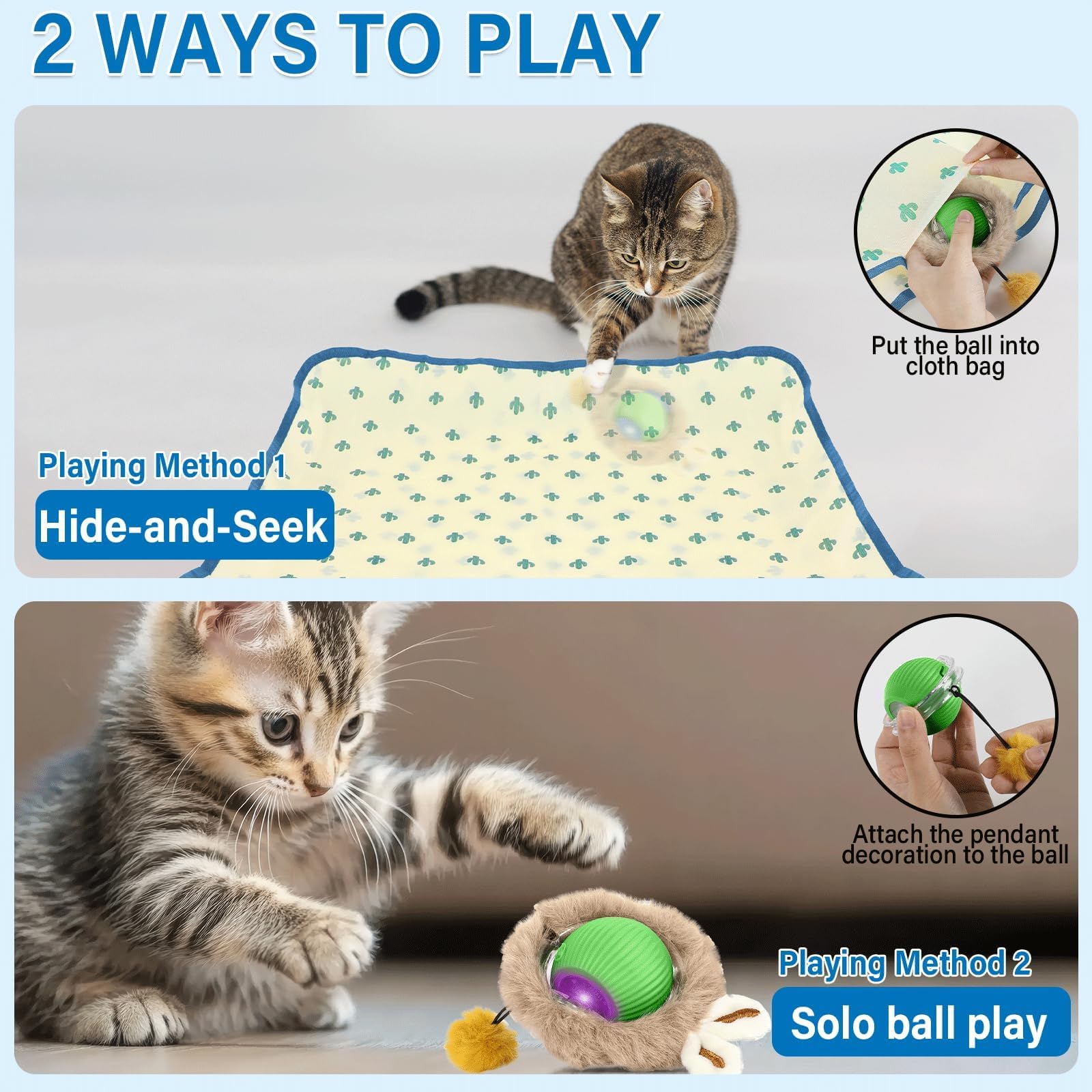 Automatic Moving Cat Ball Toy with Motion Sensor, LED Light & Chirping Sounds - Interactive Hide-n-Seek Kitten Toy for Indoor Cats - Perfect for Bored Adult Cats & Playful Kittens (Green) | Great for Night Play, Exercise & Mental Stimulation