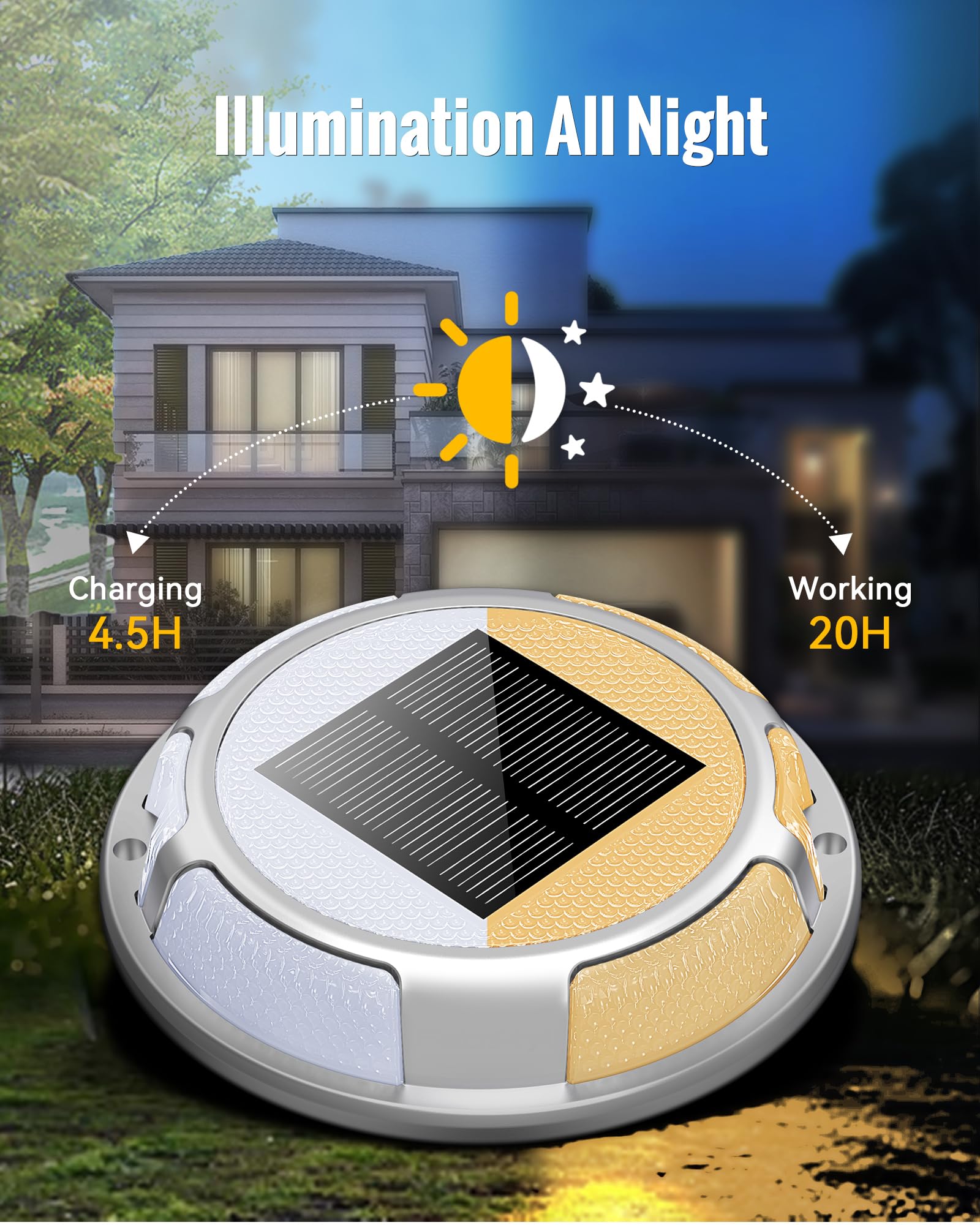 4 Pack Solar Dock Lights - 2-in-1 Outdoor LED Deck Lights with Warm & Cool White | Solar Powered Pathway Lighting for Walkways, Stairs & Patios | Weatherproof Landscape Lighting for Gardens, Driveways & Pool Areas