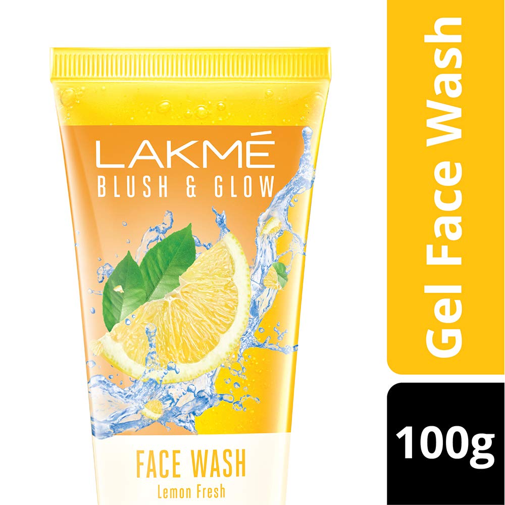 Lakmé Blush and Glow Lemon Freshness Gel Face Wash with Lemon Extracts - 100g | Refreshing Cleanser for Oily & Acne-Prone Skin | Daily Skincare Routine & Morning Face Wash