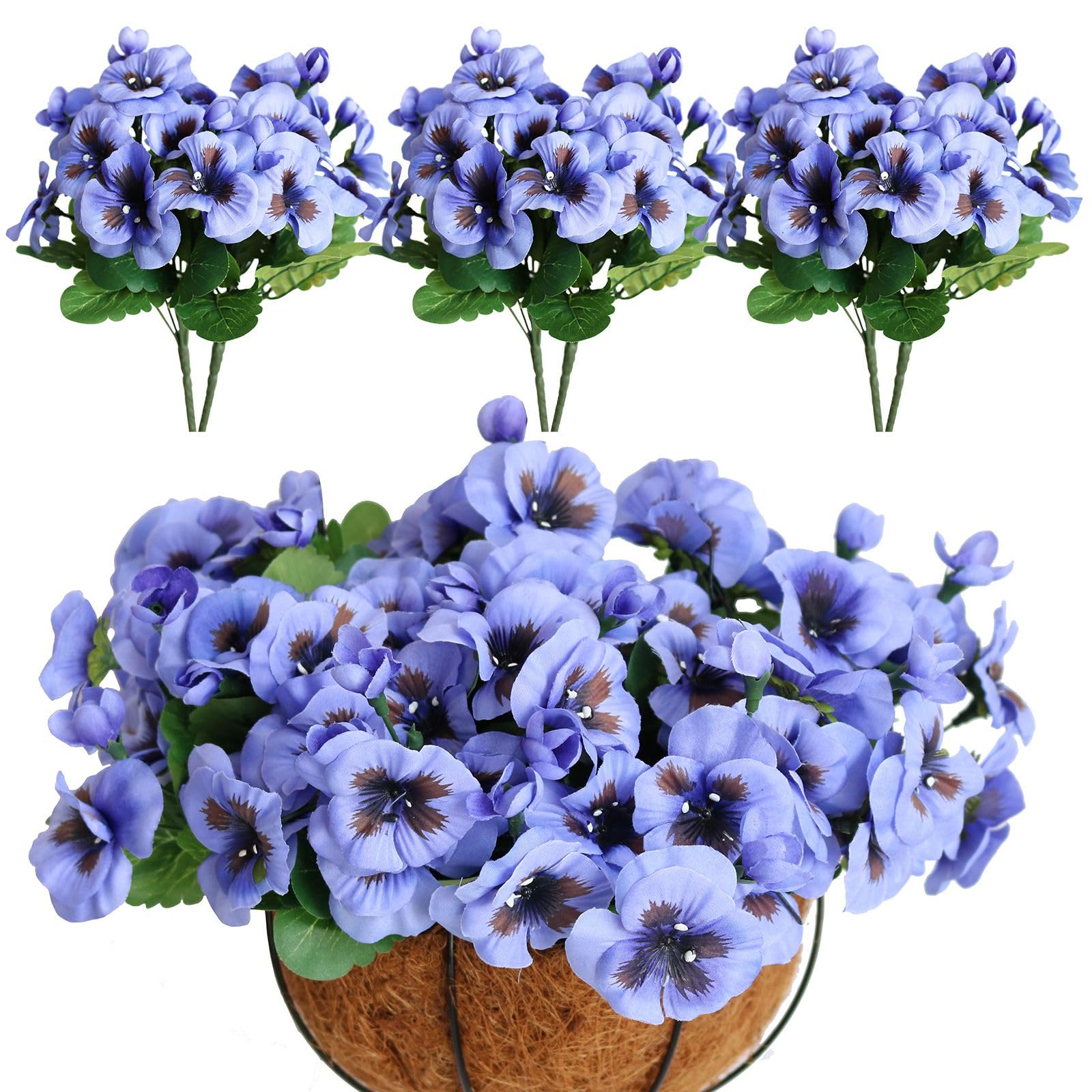 6PCS Artificial Pansy Bushes - Light Purple Faux Plastic Flowers for Indoor Outdoor Home & Garden Decor - Perfect for Table Centerpieces, Wedding Decorations, and Office Greenery
