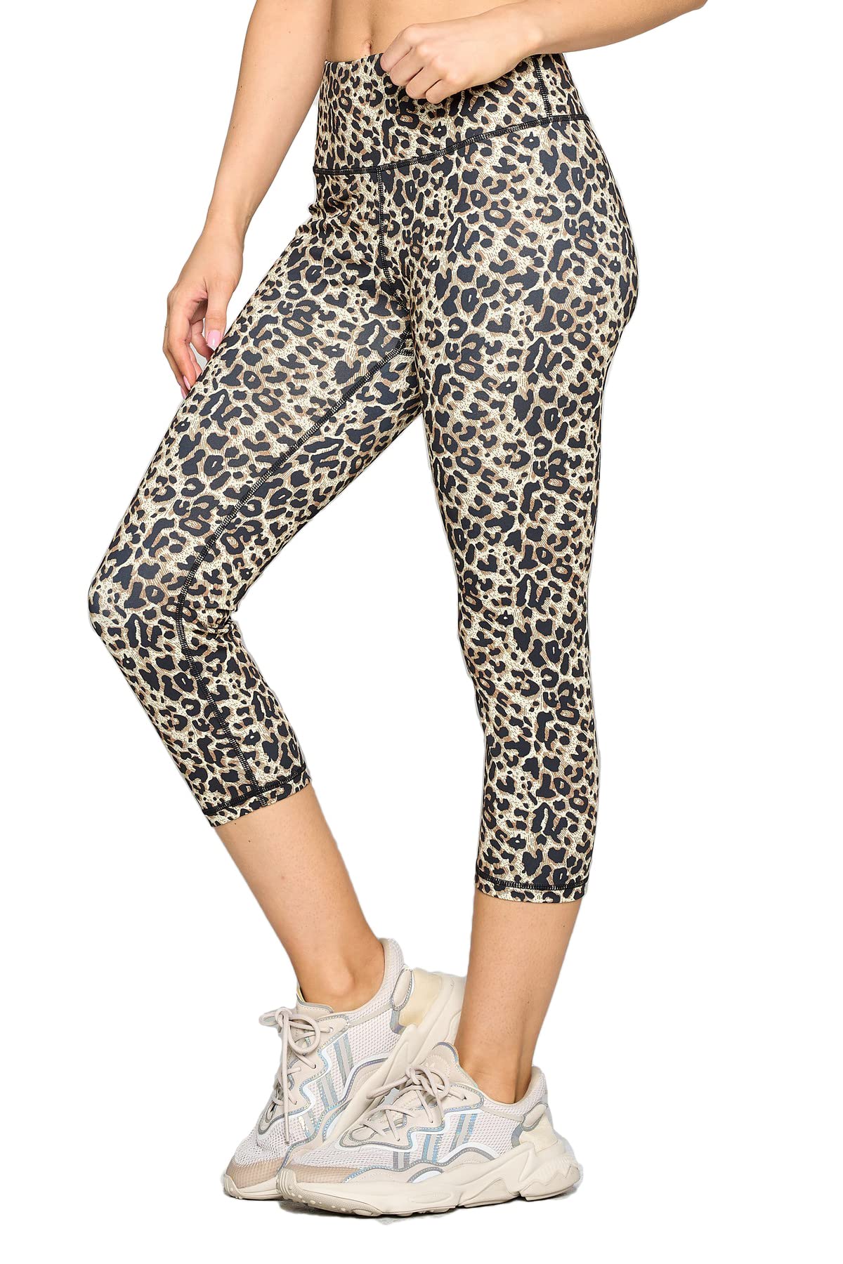 Women's Cheetah Print Workout Capri Leggings - High Waisted Yoga Pants for Running, Gym & Fitness - Black & Tan Animal Print Activewear for Women