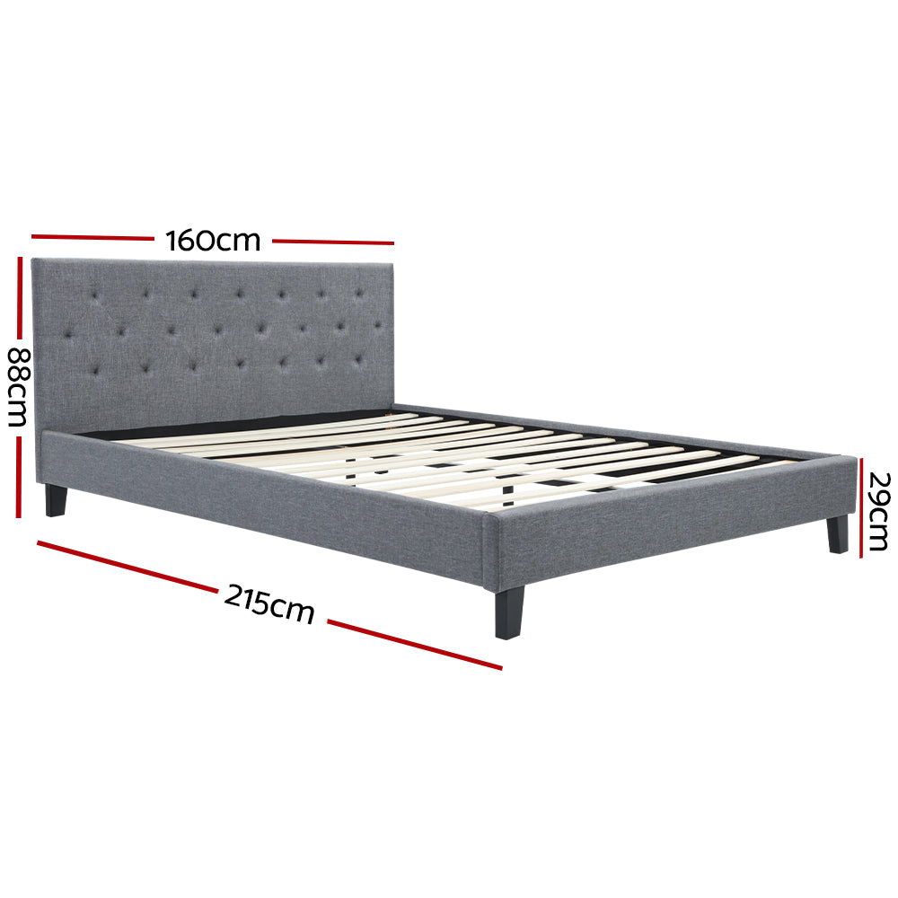 Hyams Queen Bed Frame with Wooden Slats - Sturdy Grey Metal Platform Bed for Bedroom, Guest Room, or Dorm | Easy Assembly & Noise-Free Design