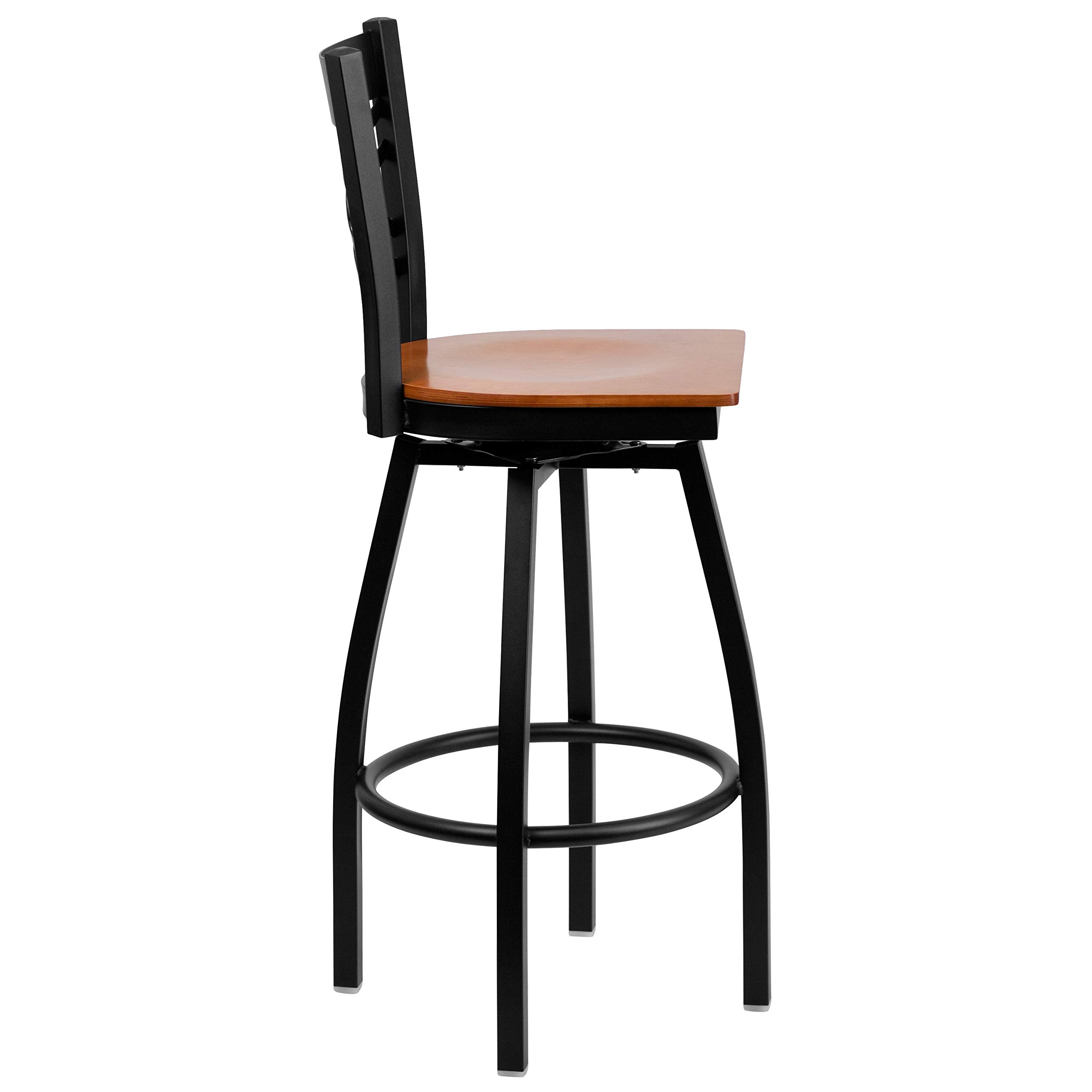 2 Pack Black X-Back Swivel Metal Barstools with Cherry Wood Seat - Modern Kitchen Island & Bar Counter Stools for Home & Restaurant Use