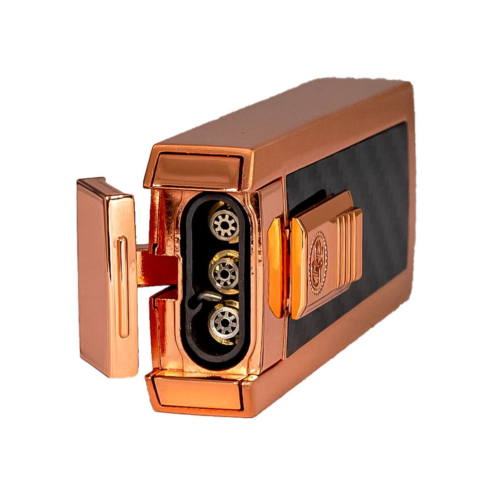 Rocky Patel CFO Triple Torch Lighter - Windproof Butane Lighter for Cigars, Copper & Black Finish | Perfect for Outdoor Smoking, BBQ, and Camping