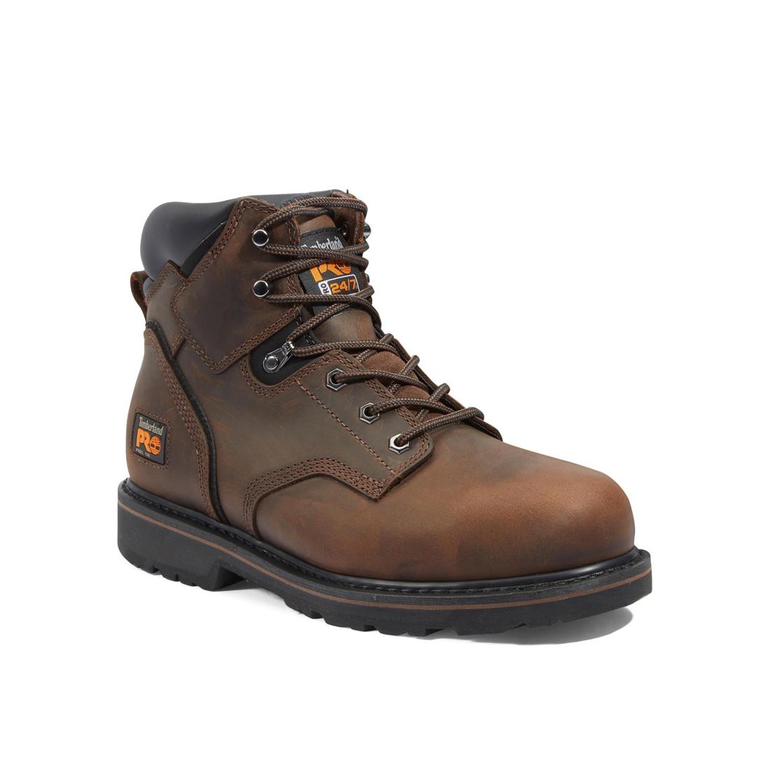 Pit Boss 6 Inch Steel Toe Work Boots for Men - Brown Safety Shoes with Slip Resistant & Electrical Hazard Protection - Ideal for Construction, Warehouse & Outdoor Work