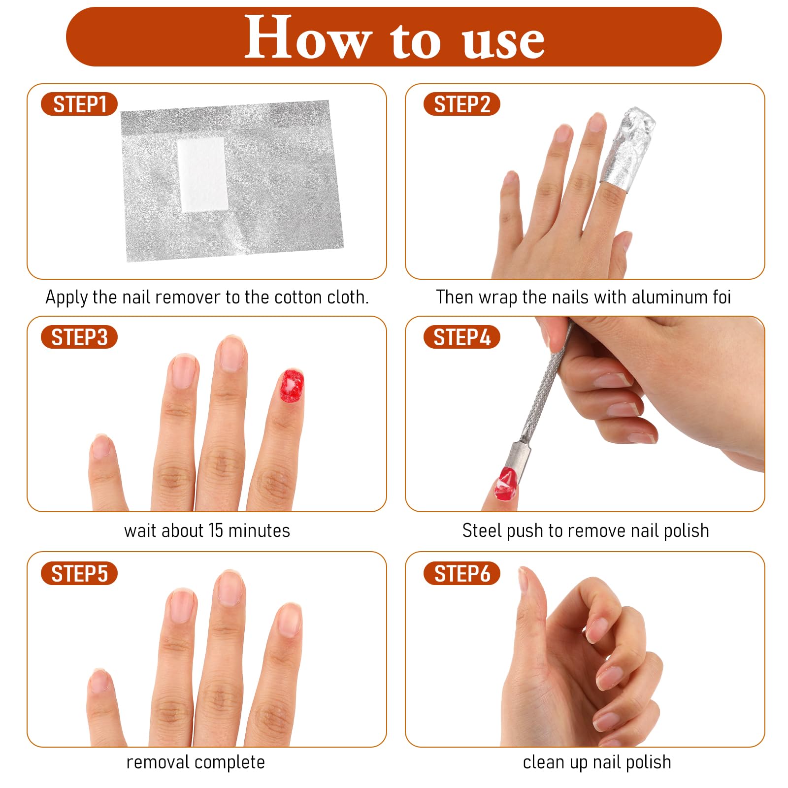 100 Pcs Foil Nail Wraps with Pre-attached Lint-Free Cotton Pads | Soak Off Gel & Nail Polish Remover Wraps | Professional Manicure & Pedicure Salon Supplies | Perfect for At-Home Nail Care & DIY Nail Art