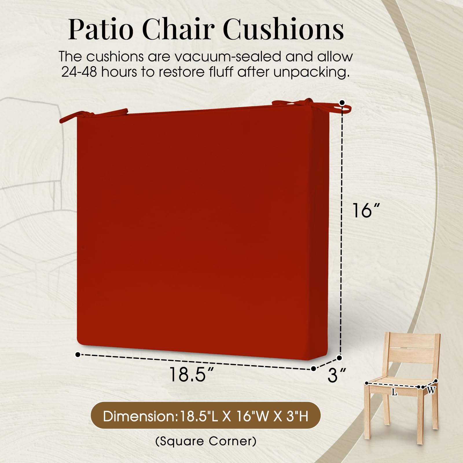 Downluxe Waterproof Outdoor Chair Cushions Set of 4 - 18.5