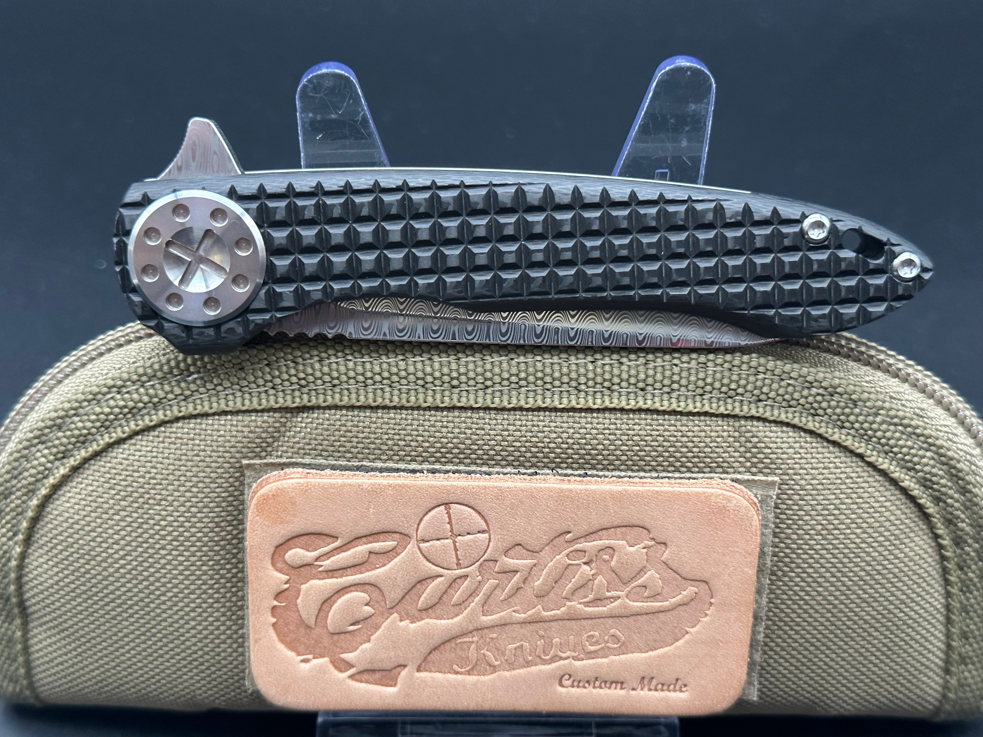 Premium Cruze Damascus Knife with Frag Patterned Handle - Handcrafted Custom Knives by Curtiss | Perfect for Outdoor Adventures, Camping & Survival Gear