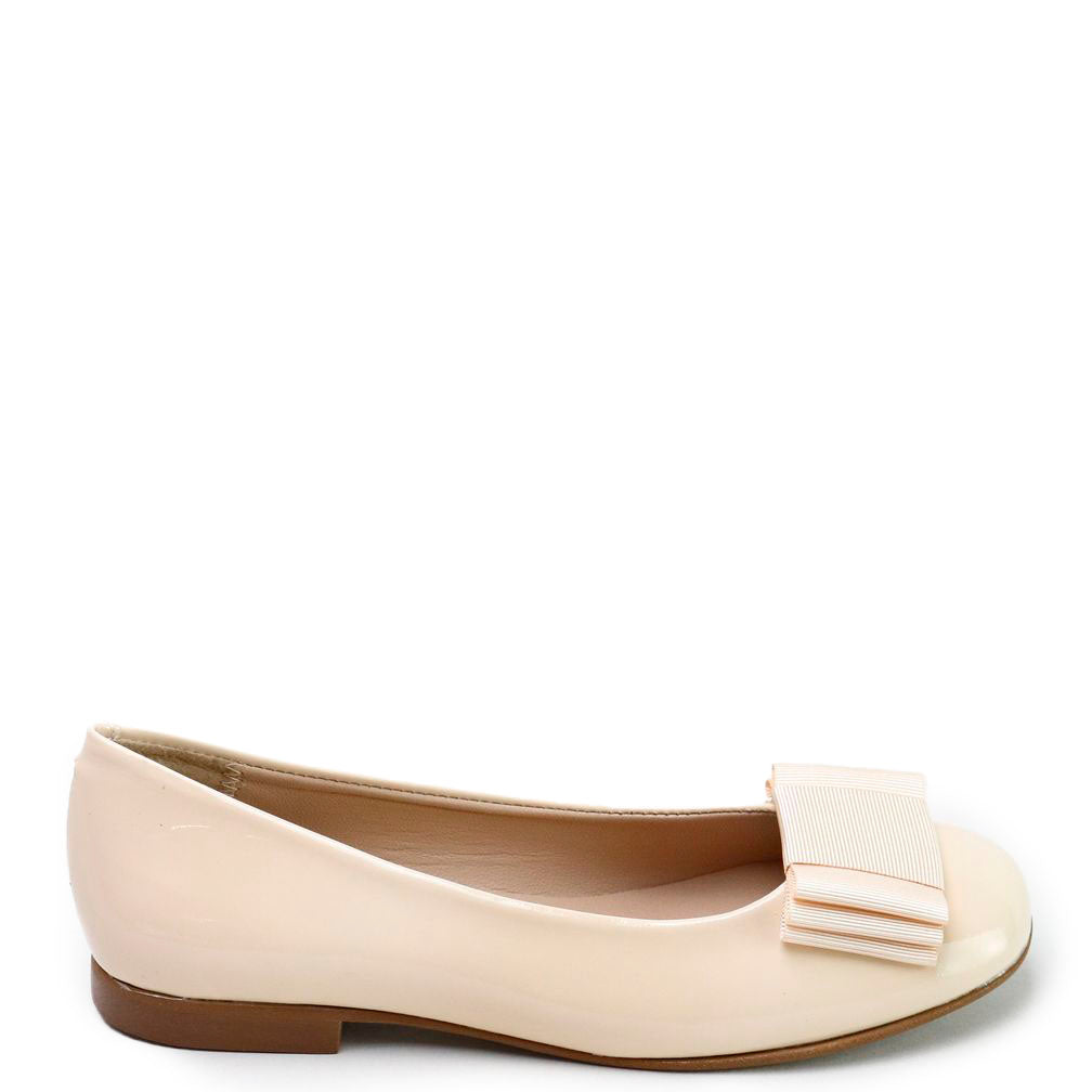 Nude Leather Bow Flat Shoes - Elegant & Comfortable Women's Flats for Casual Wear, Office & Date Night